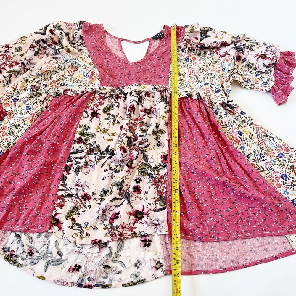 GiGio Oversized Tunic Blouse Top Shirt Dress Size Medium Floral Cottagecore Boho - Picture 5 of 16